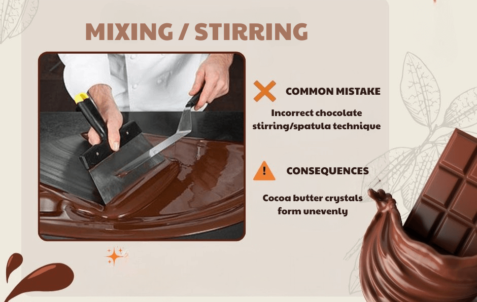 Dull chocolate caused by improper mixing during tempering.