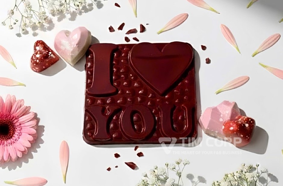 Thanh socola thủ công thành phẩm với thiết kế tinh tế, thể hiện giá trị thương hiệu và trải nghiệm quà tặng