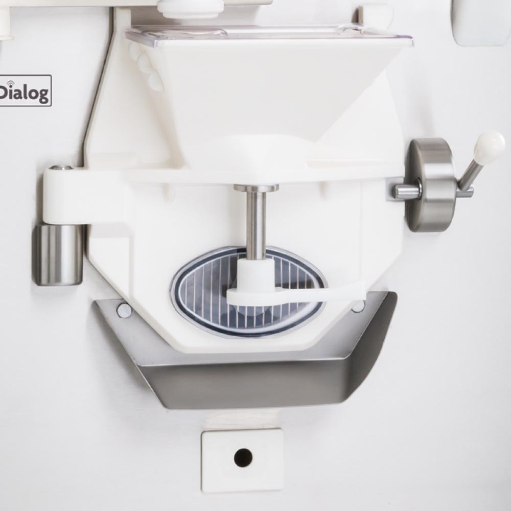 Close-up view of the ingredient hopper and freezing chamber of the Compacta 4 gelato machine.
